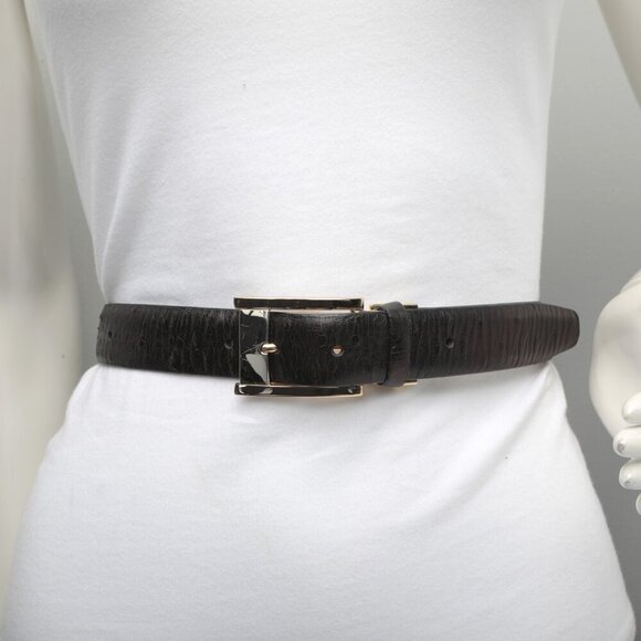 AVANTI Ostrich Embossed Leather Belt Black Silver Gold Buckle Retro Classic - Picture 4 of 12